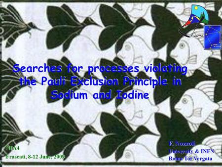 Searches for processes violating the Pauli Exclusion Principle in Sodium and Iodine F. Nozzoli University & INFN Roma Tor Vergata NPA4 Frascati, 8-12 June,