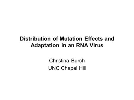 Distribution of Mutation Effects and Adaptation in an RNA Virus Christina Burch UNC Chapel Hill.