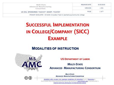 M ULTI -S TATE A DVANCED M ANUFACTURING C ONSORTIUM 20150515_v001_m-samc_sicc_example_modalities_of_instruction 20150515_v001_m-samc_sicc_example_modalities_of_instruction.