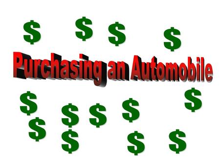 Issues to consider Make and model Options (want vs. need) New or used Private sale or dealership.