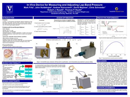 In-Vivo Device for Measuring and Adjusting Lap-Band Pressure Mark Fritz 1, John Huidekoper 1, Andrew Koivuniemi 1, David Mayhew 1, Chris Schroeder 1 Robert.