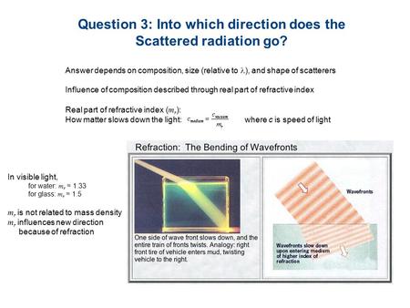 Real part of refractive index ( m r ): How matter slows down the light: where c is speed of light Question 3: Into which direction does the Scattered radiation.