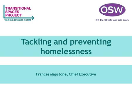 Tackling and preventing homelessness Frances Mapstone, Chief Executive.