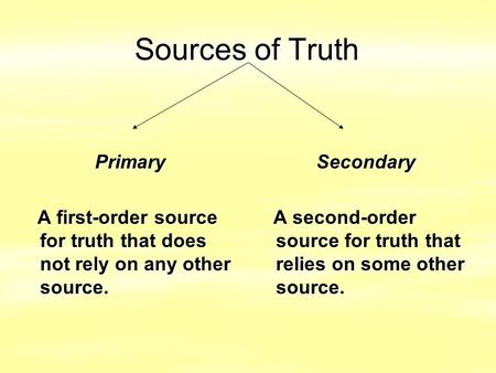 Sources of Truth Primary A first-order source for truth that does not rely on any other source. A first-order source for truth that does not rely on any.