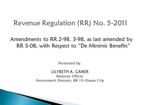 Revenue Regulation (RR) No