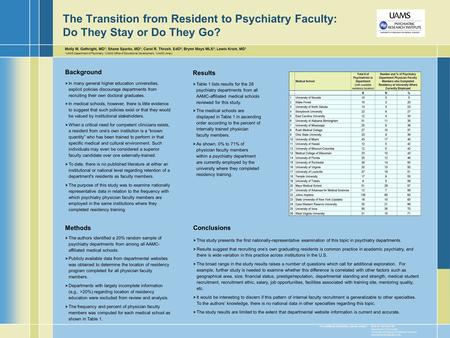 Molly M. Gathright, MD 1 ; Shane Sparks, MD 1 ; Carol R. Thrush, EdD 2 ; Brynn Mays MLS 3 ; Lewis Krain, MD 1 1 UAMS Department of Psychiatry, 2 UAMS Office.