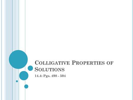 Colligative Properties of Solutions