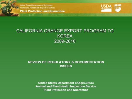 United States Department of Agriculture Animal and Plant Health Inspection Service Plant Protection and Quarantine United States Department of Agriculture.