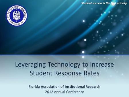 Student success is the first priority. Increasing Student Response Rates Presenters  Magaly Tymms, Associate Director, Academic Effectiveness and Assessment.