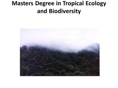 Masters Degree in Tropical Ecology and Biodiversity.