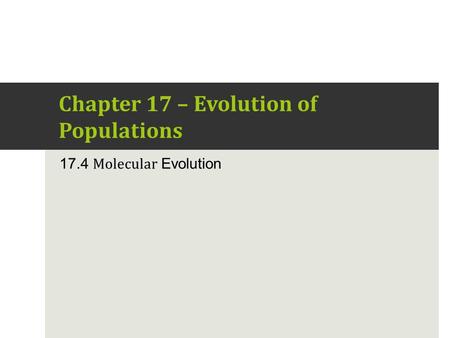 Chapter 17 – Evolution of Populations