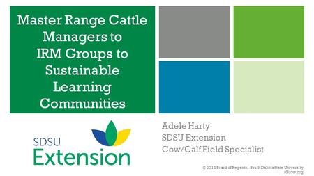 Master Range Cattle Managers to IRM Groups to Sustainable Learning Communities Adele Harty SDSU Extension Cow/Calf Field Specialist © 2013 Board of Regents,