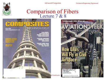 Mechanical Engineering Department Advanced Composites Dr. Talal Mandourah 1 Lecture 7 & 8 Comparison of Fibers.