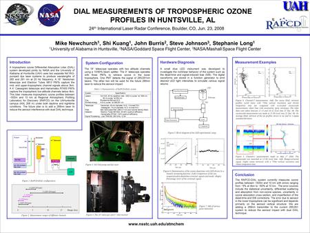 Mike Newchurch 1, Shi Kuang 1, John Burris 2, Steve Johnson 3, Stephanie Long 1 1 University of Alabama in Huntsville, 2 NASA/Goddard Space Flight Center,