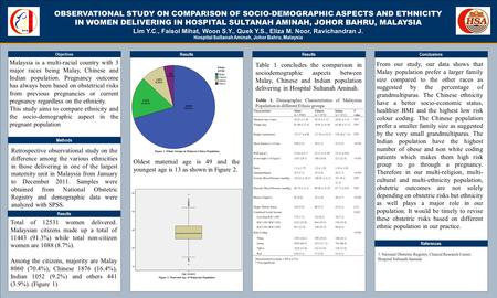 TEMPLATE DESIGN © 2008 www.PosterPresentations.com OBSERVATIONAL STUDY ON COMPARISON OF SOCIO-DEMOGRAPHIC ASPECTS AND ETHNICITY IN WOMEN DELIVERING IN.