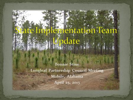 Bonnie Stine Longleaf Partnership Council Meeting Mobile, Alabama April 25, 2013.