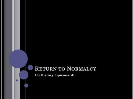 R ETURN TO N ORMALCY US History: Spiconardi. S TARTER Imagine you’re a soldier returning home from war. What are you going to do now that you’re home?