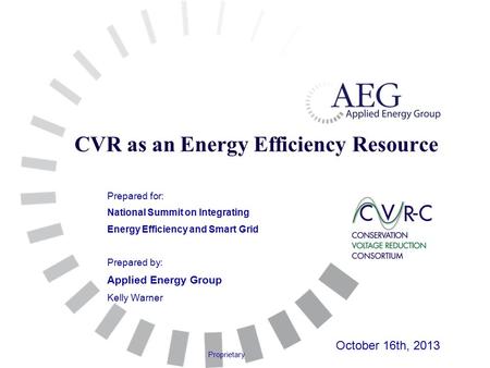 Proprietary CVR as an Energy Efficiency Resource Prepared for: National Summit on Integrating Energy Efficiency and Smart Grid Prepared by: Applied Energy.