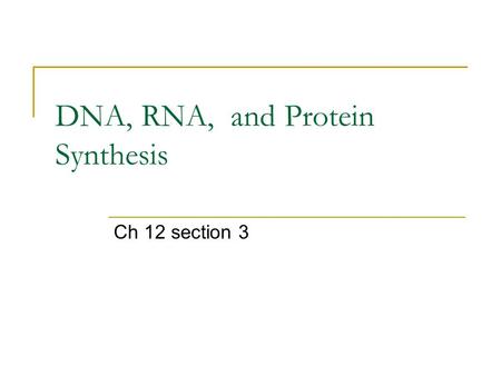 DNA, RNA, and Protein Synthesis