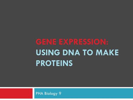 Gene Expression: Using DNA to make proteins