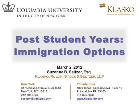 March 2, 2012 Suzanne B. Seltzer, Esq. Klasko, Rulon, Stock & Seltzer, LLP New York Philadelphia 317 Madison Avenue, Suite 15181800 John F. Kennedy Blvd.,