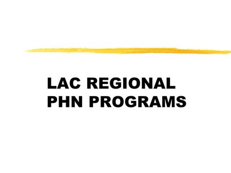 LAC REGIONAL PHN PROGRAMS. HEALTH PRIORITIES Strategic Objective  More effective delivery of selected health services and policy interventions.