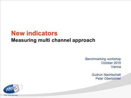 New indicators Measuring multi channel approach Benchmarking workshop October 2010 Vienna Gudrun Nachtschatt Peter Oberbichler.