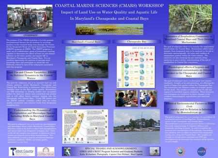 COASTAL MARINE SCIENCES (CMARS) WORKSHOP Impact of Land Use on Water Quality and Aquatic Life In Maryland’s Chesapeake and Coastal BaysOVERVIEW Land Use.