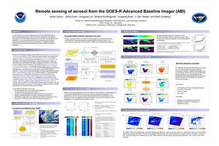 Remote sensing of aerosol from the GOES-R Advanced Baseline Imager (ABI) Istvan Laszlo 1, Pubu Ciren 2, Hongqing Liu 2, Shobha Kondragunta 1, Xuepeng Zhao.