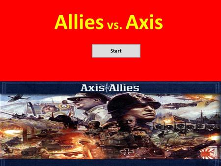 Allies vs. Axis Start. Why Does it Matter? Need to be able to grasp the geographical locations of both allied and axis powers. Help understand where the.