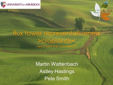 Flux tower representativeness >croplands< news from the workbench Martin Wattenbach Astley Hastings Pete Smith.