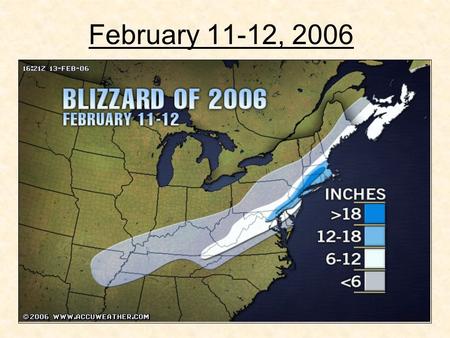 February 11-12, 2006. Heavy Snow Event Checklist for PHL 1 = bad for HSE in PHL; 5 = good for HSE in PHL Character of 500 mb trough (position, strength,