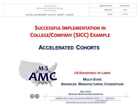 M ULTI -S TATE A DVANCED M ANUFACTURING C ONSORTIUM 20150512_v001_m-samc_sicc_example_accelerated_cohorts 20150512_v001_m-samc_sicc_example_accelerated_cohorts.