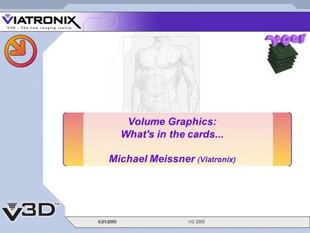 6/21/2005VG 2005 Volume Graphics: What's in the cards... Michael Meissner (Viatronix)