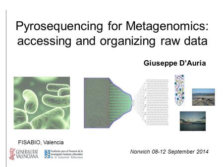 Pyrosequencing for Metagenomics: accessing and organizing raw data Giuseppe D’Auria FISABIO, Valencia Norwich 08-12 September 2014.