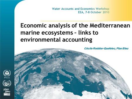 Water Accounts and Economics Workshop EEA, 7-8 October 2010 Economic analysis of the Mediterranean marine ecosystems – links to environmental accounting.