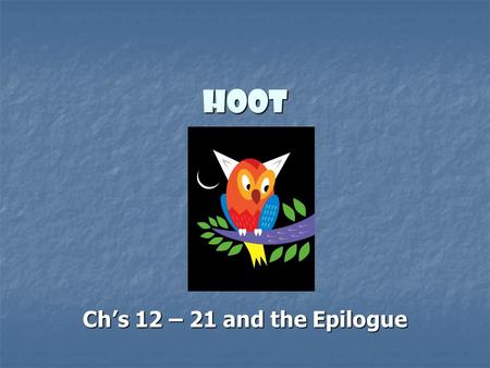 Hoot Ch’s 12 – 21 and the Epilogue. Hoot – ch’s 13 and 14 technical - According to principle; formal rather than practical technical - According to principle;