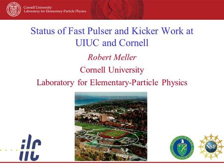 Status of Fast Pulser and Kicker Work at UIUC and Cornell Robert Meller Cornell University Laboratory for Elementary-Particle Physics.