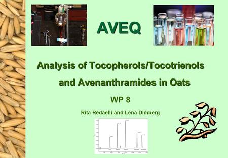 AVEQ Analysis of Tocopherols/Tocotrienols and Avenanthramides in Oats WP 8 Rita Redaelli and Lena Dimberg.