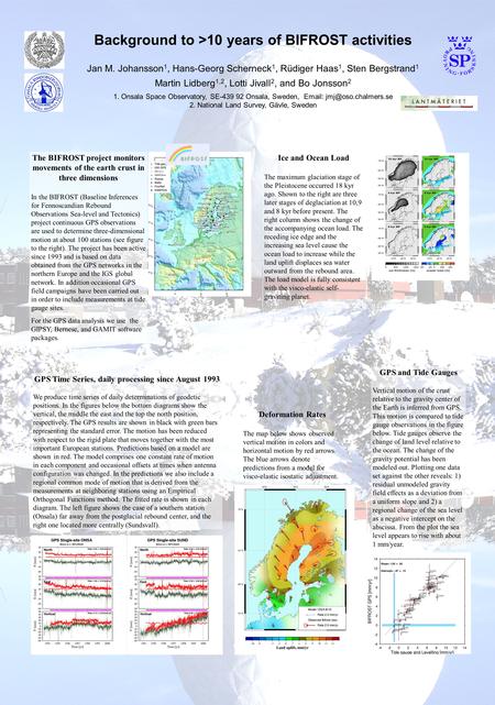 Background to >10 years of BIFROST activities Jan M. Johansson 1, Hans-Georg Scherneck 1, Rüdiger Haas 1, Sten Bergstrand 1 Martin Lidberg 1,2, Lotti Jivall.