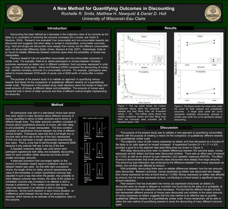 Introduction Results A New Method for Quantifying Outcomes in Discounting Rochelle R. Smits, Matthew H. Newquist & Daniel D. Holt University of Wisconsin-Eau.