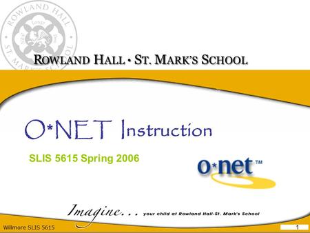 Willmore SLIS 5615 1 O*NET Instruction SLIS 5615 Spring 2006.