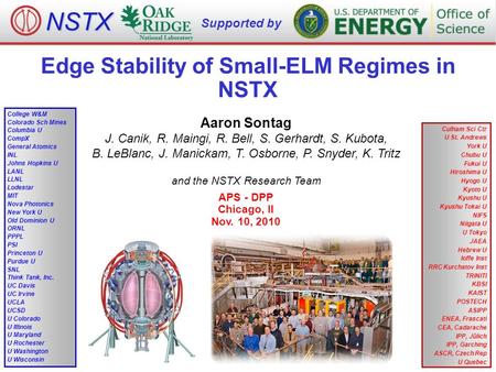 Edge Stability of Small-ELM Regimes in NSTX Aaron Sontag J. Canik, R. Maingi, R. Bell, S. Gerhardt, S. Kubota, B. LeBlanc, J. Manickam, T. Osborne, P.