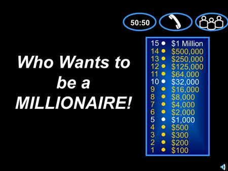 15 14 13 12 11 10 9 8 7 6 5 4 3 2 1 $1 Million $500,000 $250,000 $125,000 $64,000 $32,000 $16,000 $8,000 $4,000 $2,000 $1,000 $500 $300 $200 $100 Who Wants.