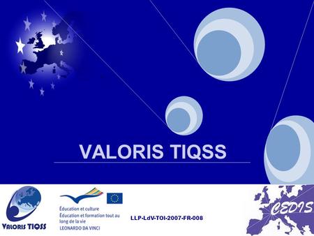 LLP-LdV-TOI-2007-FR-008 VALORIS TIQSS. LLP-LdV-TOI-2007-FR-008 The partners of the project.