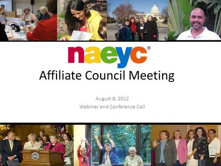 Affiliate Council Meeting August 8, 2012 Webinar and Conference Call.