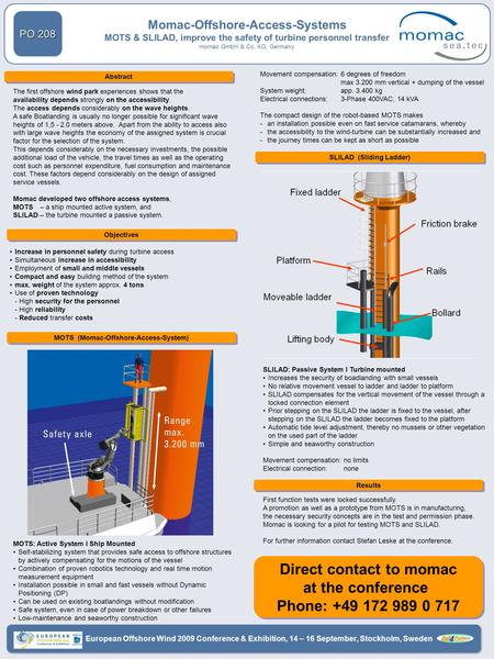 Increase in personnel safety during turbine access Simultaneous increase in accessibility Employment of small and middle vessels Compact and easy building.