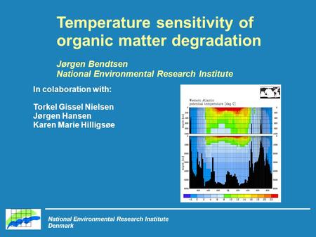 National Environmental Research Institute Denmark Temperature sensitivity of organic matter degradation Jørgen Bendtsen National Environmental Research.