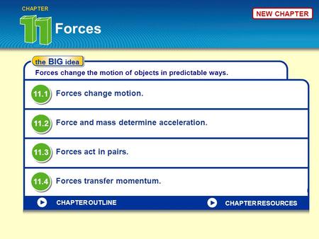 Forces 11.1 Forces change motion. 11.2