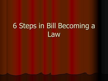 6 Steps in Bill Becoming a Law. Step 1 - Introduced 1 st Reading of bill 1 st Reading of bill Can only be introduced by member of Congress Can only be.